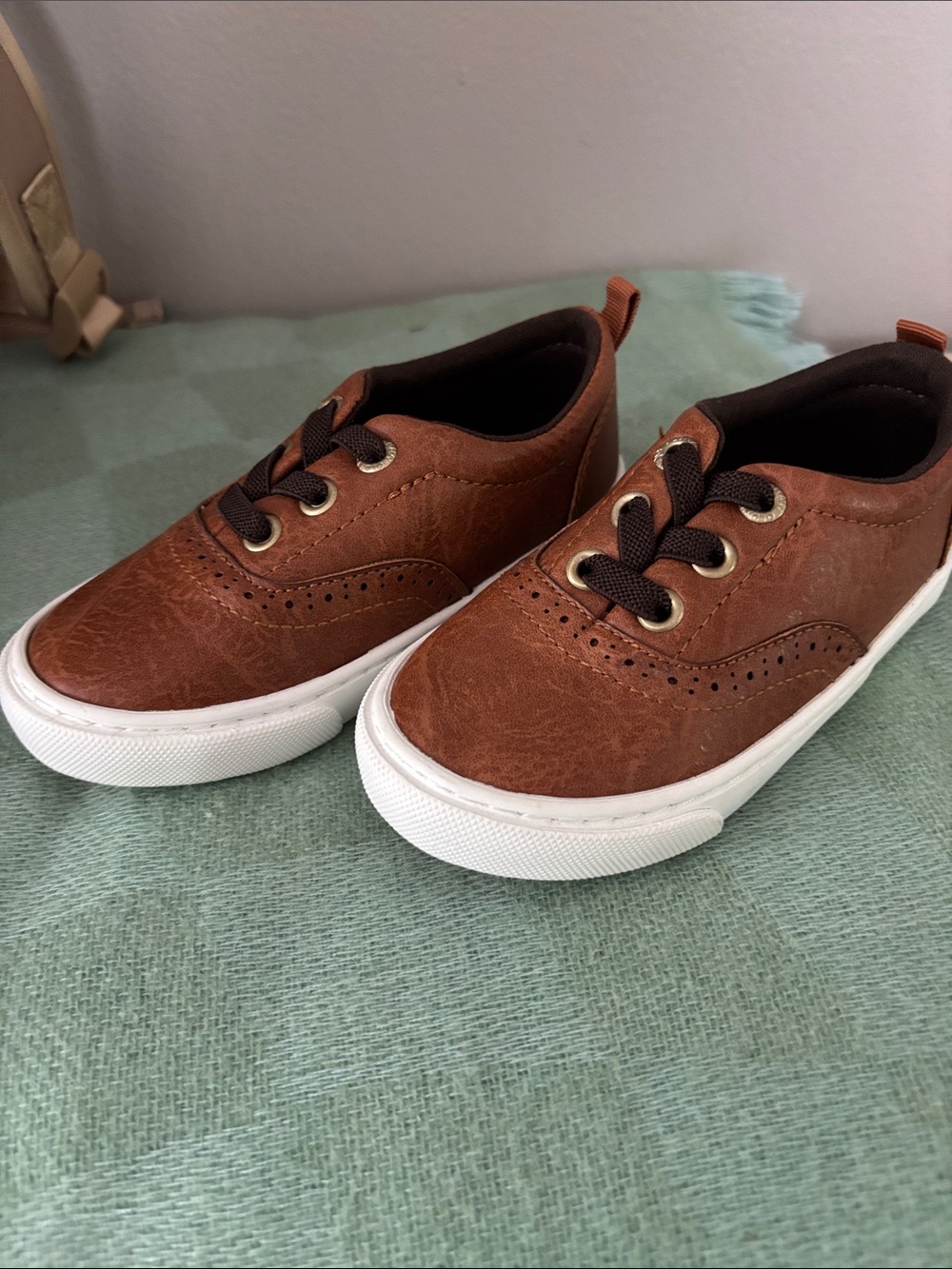 Old Navy Brown Leather-Style Kids Dress Sneakers with White Sole